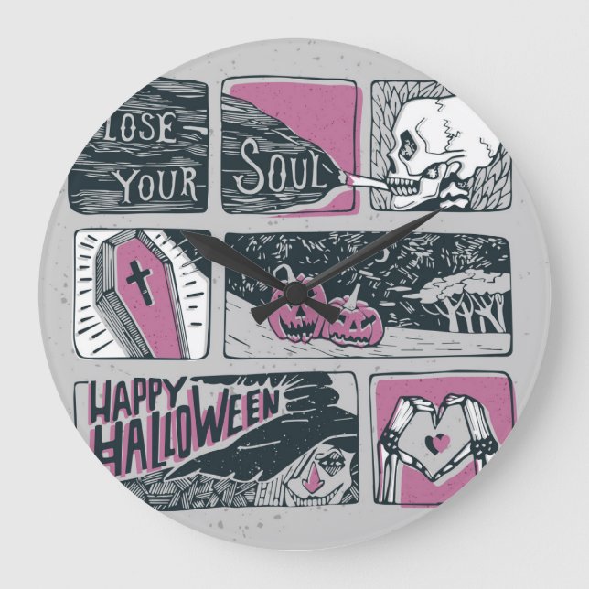 Comic Halloween: Fun Illustration Large Clock (Front)