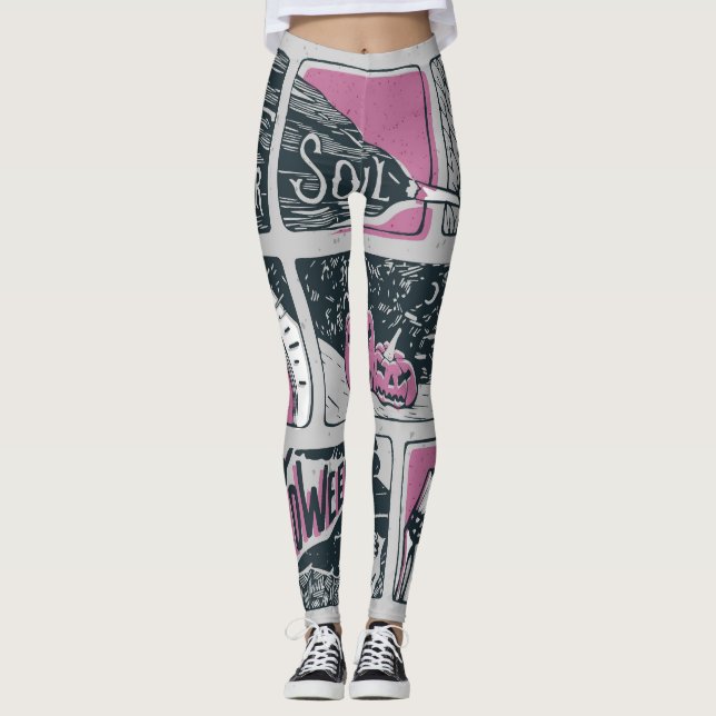 Comic Halloween: Fun Illustration Leggings (Front)