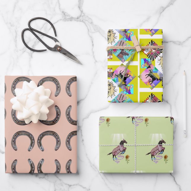 comic horses wrapping paper sheets (Front)