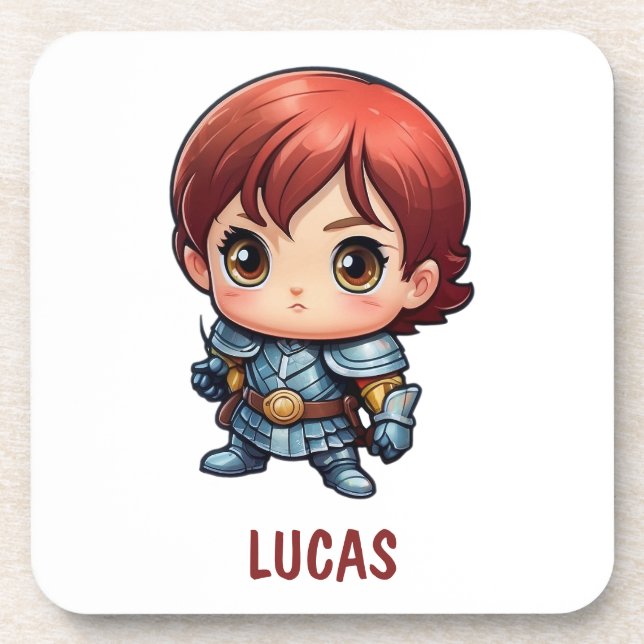 Comic Knight Personalized Kids Room Drink Coaster (Front)