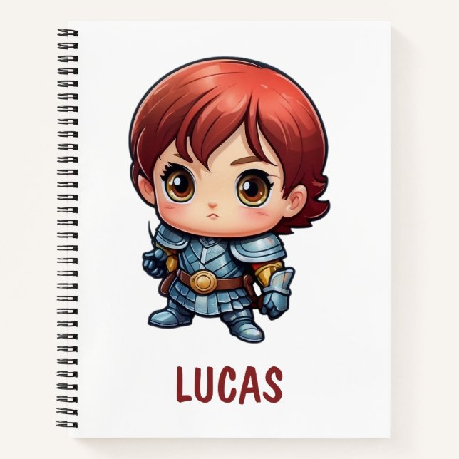 Comic Knight Personalized Kids School Spiral Notebook (Front)