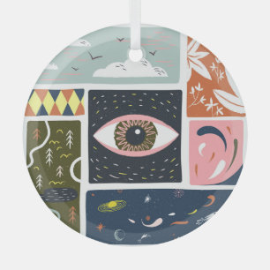 Comic Nature Space: Autumn Illustration Glass Ornament