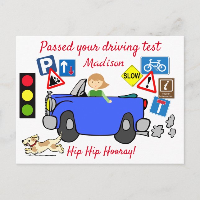 Comic Passed your Driving Test Personalized Postca Postcard (Front)