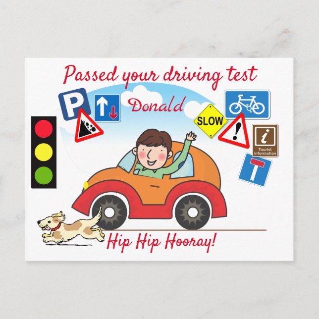 Comic Passed your Driving Test Personalized Postcard (Front)