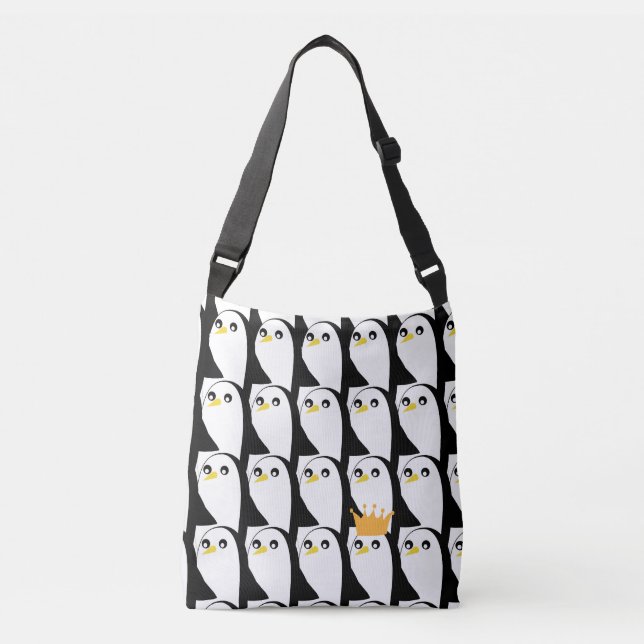Comic Penguin: Black White Vintage Crossbody Bag (Front)