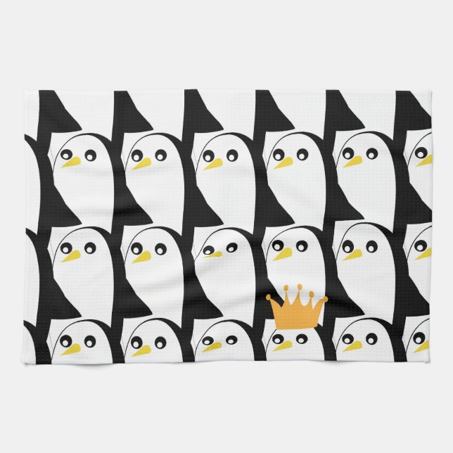 Comic Penguin: Black White Vintage Kitchen Towel (Horizontal)