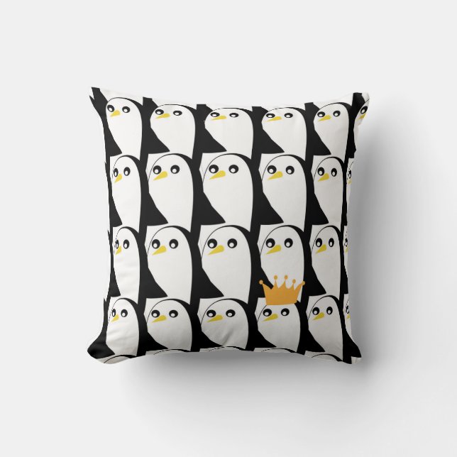 Comic Penguin: Black White Vintage Throw Pillow (Front)