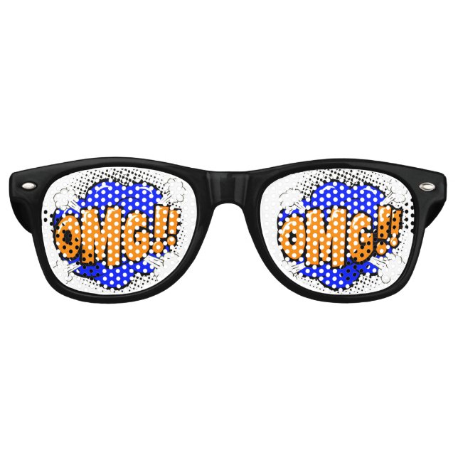 Comic Pop Art Blue Orange OMG Novelty Funny Joke Retro Sunglasses (Front)