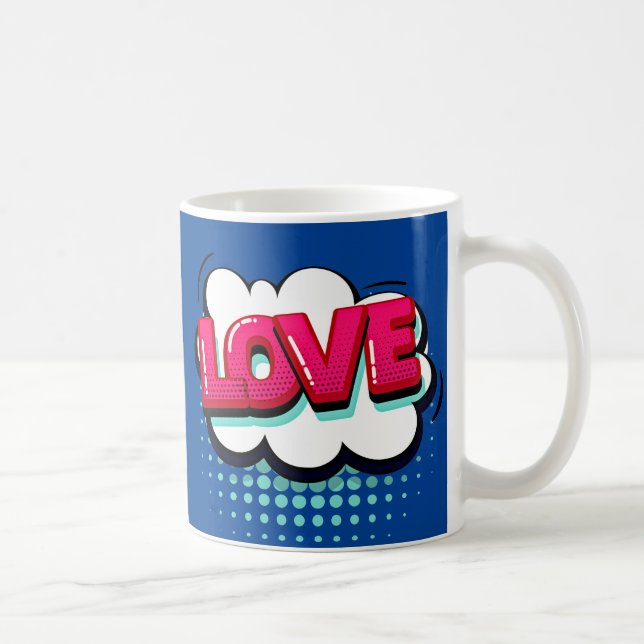 Comic Pop Art Blue Pink LOVE  Novelty Funny Coffee Mug (Right)