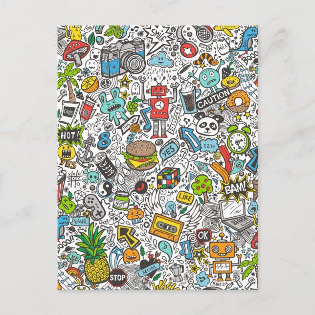 Comic Pop art Doodle Postcard (Front)