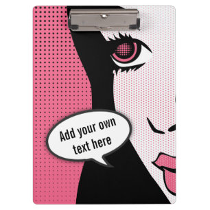Comic Pop Art of Woman's Face Custom Speech Bubble Clipboard