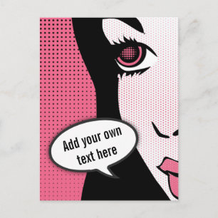 Comic Pop Art of Woman's Face Custom Speech Bubble Postcard