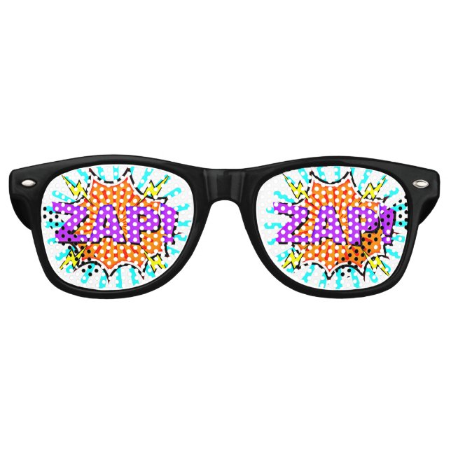 Comic Pop Art Orange Purple ZAP Novelty Funny Joke Retro Sunglasses (Front)