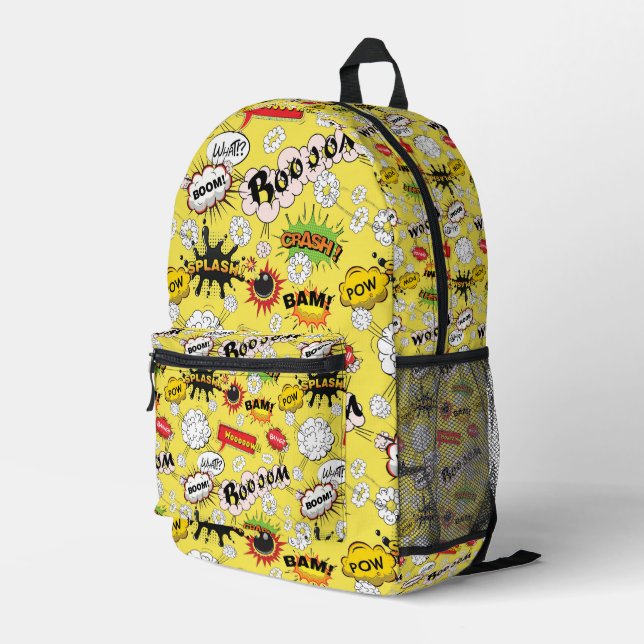 Comic Pop Art Printed Backpack (Back Corner Right)
