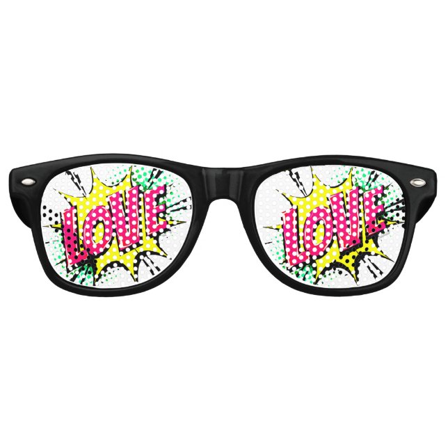 Comic Pop Art Purple Yellow LOVE Novelty Fun Joke Retro Sunglasses (Front)