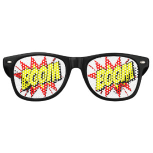Comic Pop Art Yellow Red BOOM Novelty Funny Joke Retro Sunglasses