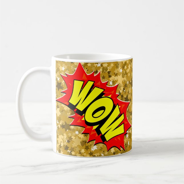 Comic Pop Art Yellow Red WOW Novelty Funny  Coffee Coffee Mug (Left)