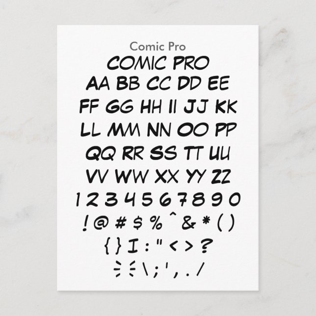 Comic Pro - Zazzle Font Sampler Sheet Postcard (Front)