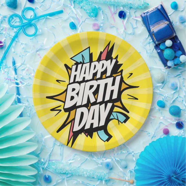Comic Retro Happy Birthday! Paper Plate (Party)