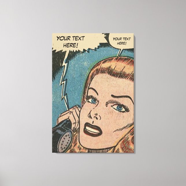 Comic Roy Lichtenstein Style Redhead on the Phone Canvas Print (Front)