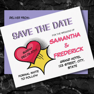 Comic Save the Date Postcard   Modern Pop Art 