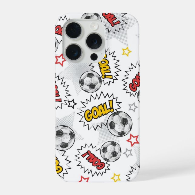 Comic Soccer Goal Pattern – Retro Sports iPhone Case (Back)