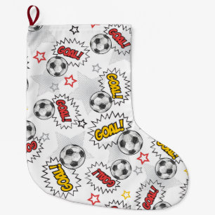 Comic Soccer Goal Pattern – Retro Sports Large Christmas Stocking