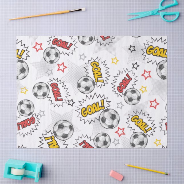 Comic Soccer Goal Pattern – Retro Sports Tissue Paper (Craft)