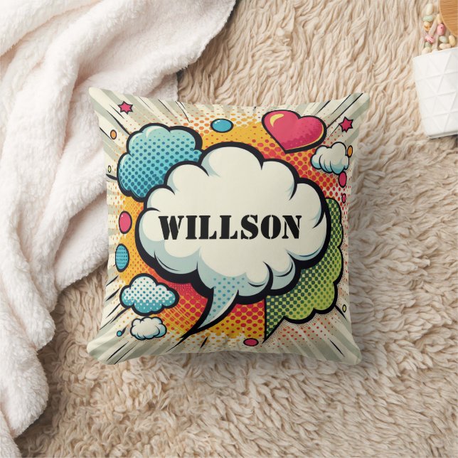 Comic Speech Bubble Pattern Throw Pillow (Blanket)