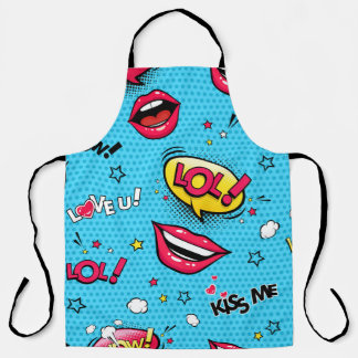 Comic speech bubbles and female lips with differen apron