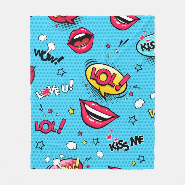 Comic speech bubbles and female lips with differen fleece blanket (Front)