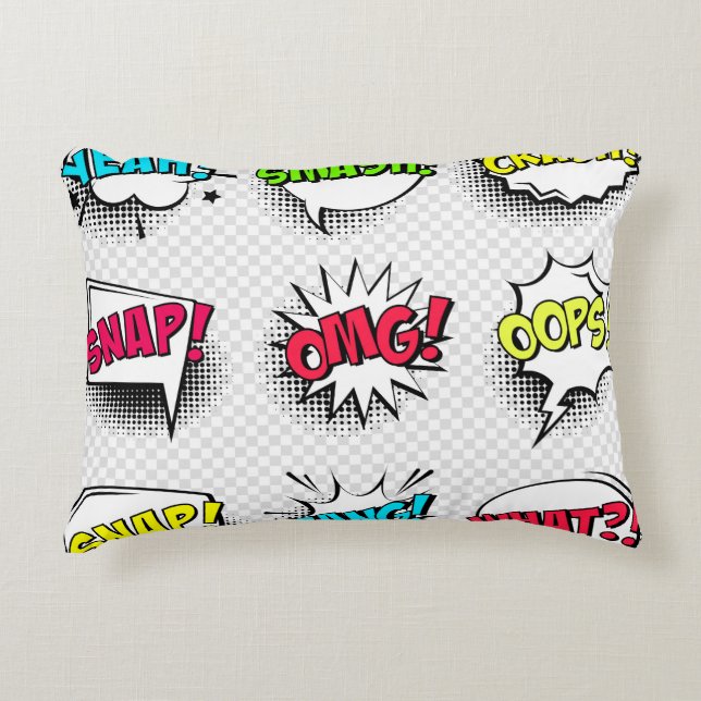 Comic speech bubbles with halftone shadow and text accent pillow (Front)