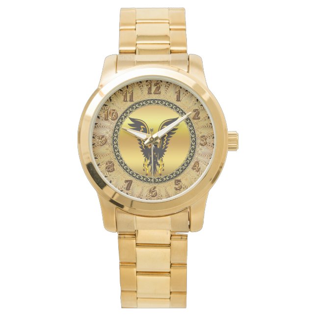 Comic strip Black and Gold eagle with gold foil Watch (Front)