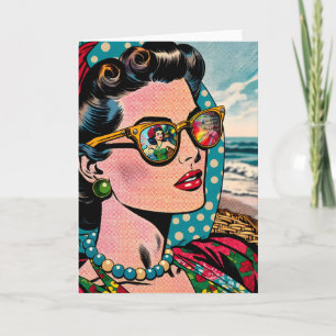 Comic Style Art Woman Watching Hula Dancer Blank Card