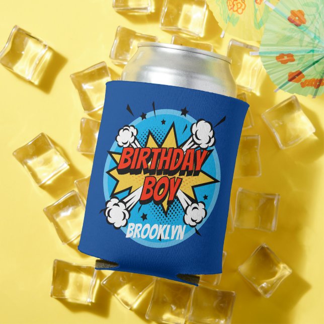 Comic style Birthday Boy typography splash Can Cooler (In Situ Summer)