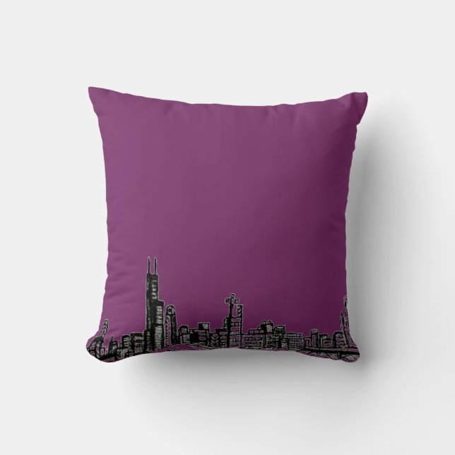 Comic Style City Skyline Throw Pillow (Front)