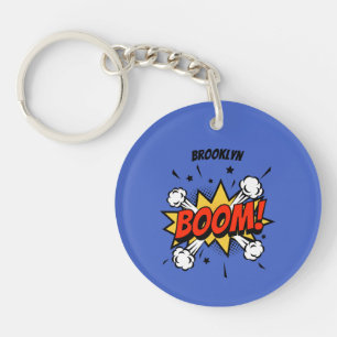 Comic style fun boom typography pop art keychain