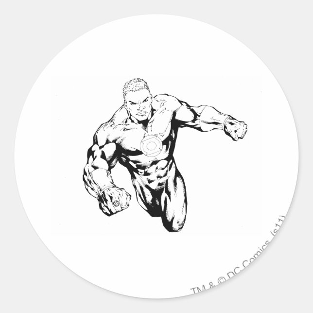 Comic Style - Green Lantern, Black and White Classic Round Sticker (Front)