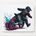 Comic Style Motocross Rider Mud Splash Mouse Pad<br><div class="desc">This bold comic-style motocross design captures a dirt bike rider blasting through the track as mud explodes outward in an action-packed scene. The illustration combines classic comic book energy with off-road racing adrenaline, featuring dramatic motion, dynamic splashes of dirt, and vibrant bursts of color behind the rider. Strong outlines, high...</div>