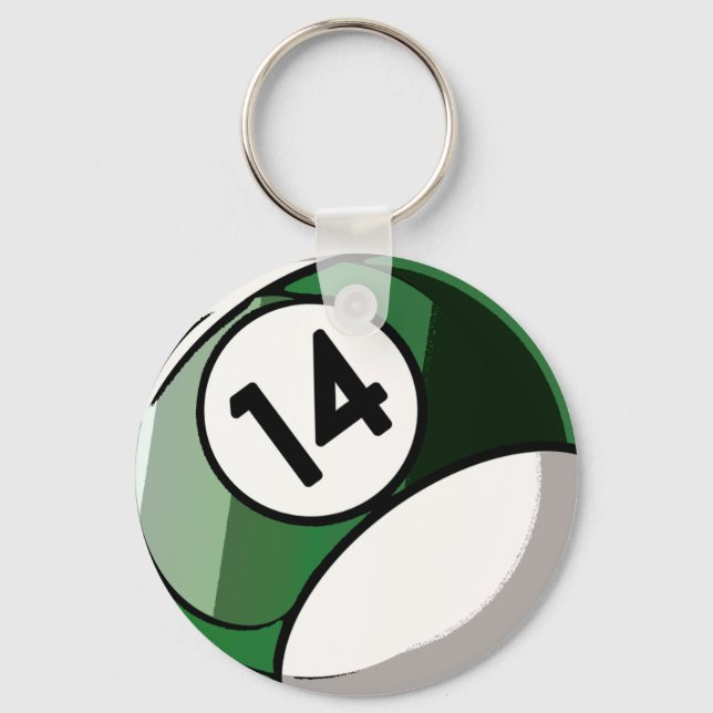 Comic Style Number 14 Billiards Ball Keychain (Front)