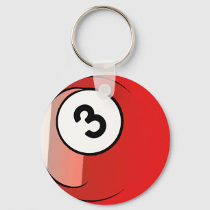 Comic Style Number 3 Billiards Ball Keychain