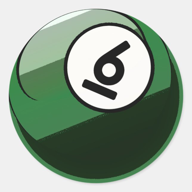 Comic Style Number 6 Billiards Ball Classic Round Sticker (Front)