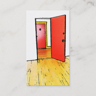 comic style open door : flooring (red) business card