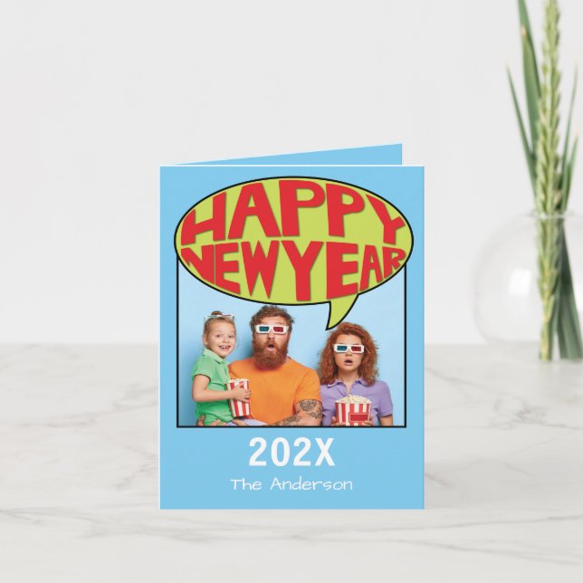 Comic Style Personalized Photo Happy New Year Card (Front)