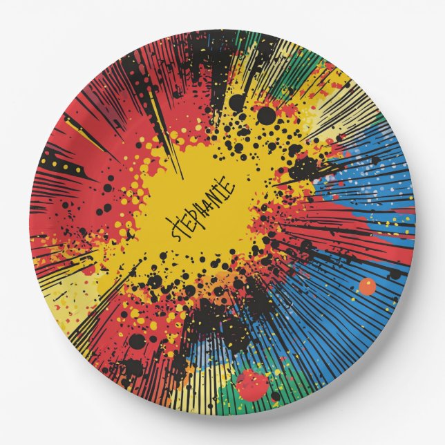 Comic Style Pop Art Explosion (10) Paper Plate (Front)