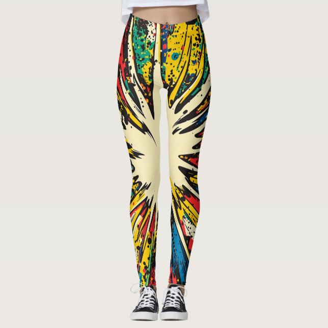Comic Style Pop Art Explosion (2) Leggings (Front)