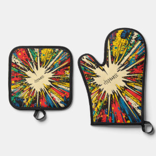 Comic Style Pop Art Explosion (2) Oven Mitt & Pot Holder Set