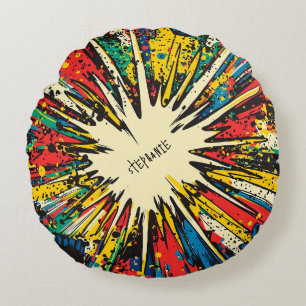 Comic Style Pop Art Explosion (2) Round Pillow