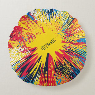 Comic Style Pop Art Explosion (3) Round Pillow