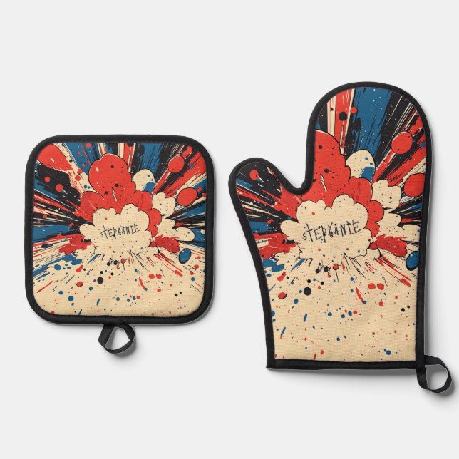 Comic Style Pop Art Explosion (4) Oven Mitt & Pot Holder Set (Front)
